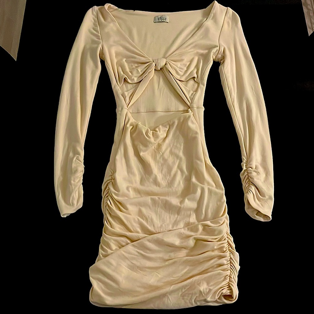 OhPolly Cream Drawstring Mini Dress